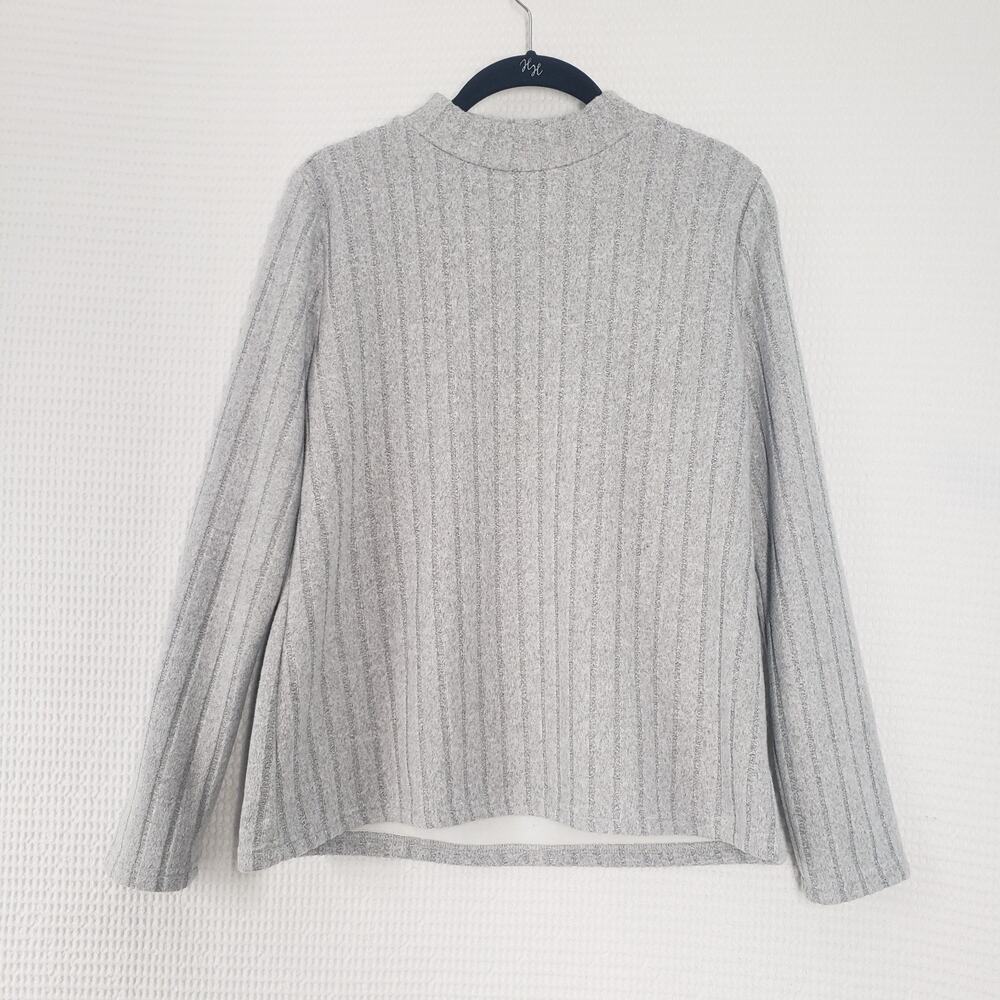 Shein Sweater Womens XL Gray Elegant Long Sleeve Ribbed Fleece Lined Stretch